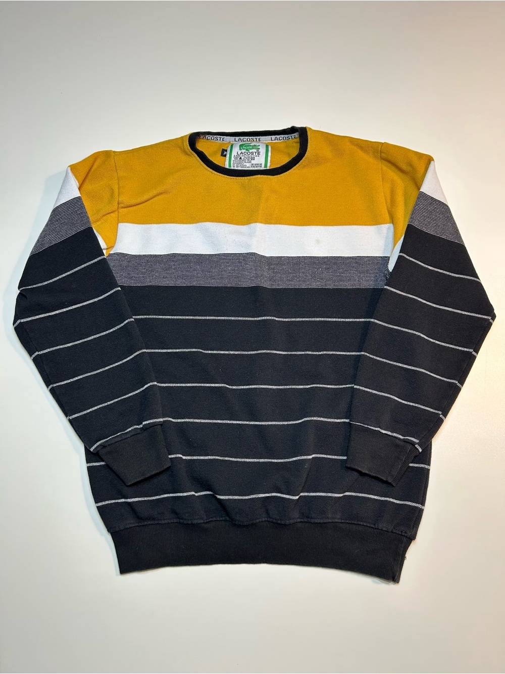 Chemise Lacoste Colorblock Striped Crewneck Knit Sweater Yellow